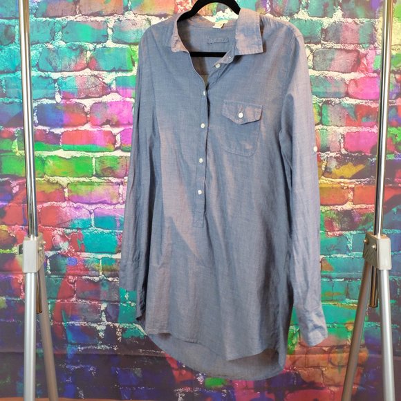 J. Crew Chambray Popover Tunic Top M - Picture 2 of 9